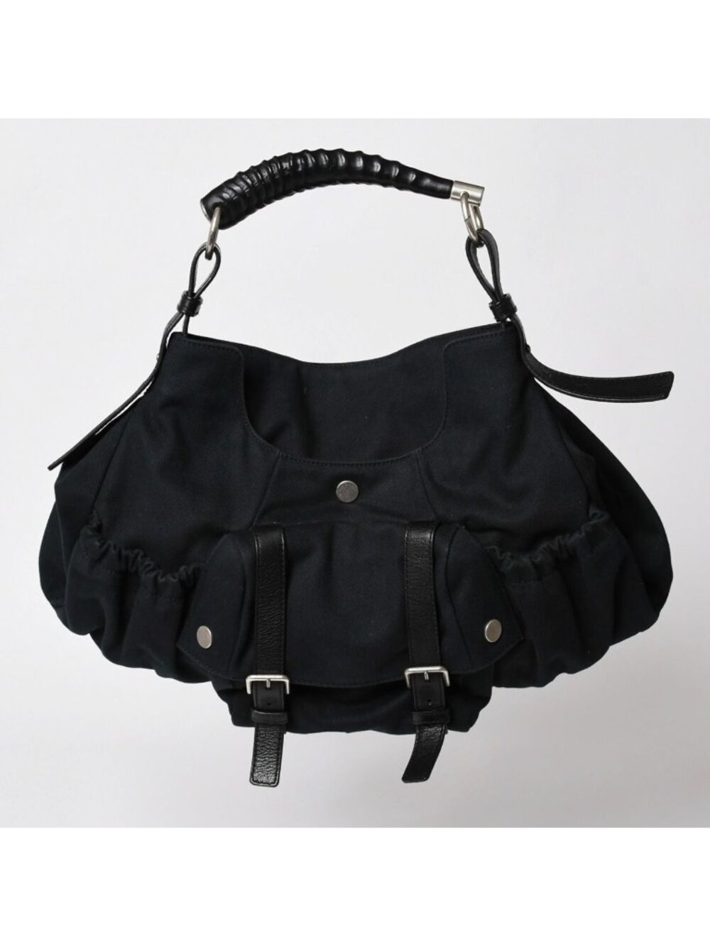 Saint Laurent Mombasa Bag Black Canvas Horn Handle Silver